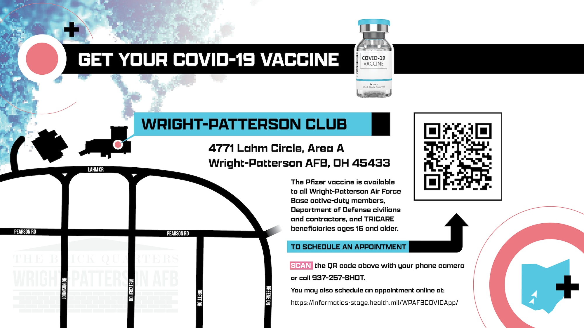 The Pfizer vaccine is available to all Wright-Patterson Air force Base active-duty members, Department of Defense civilians and contractors, and TRICARE beneficiaries ages 16 and older.
