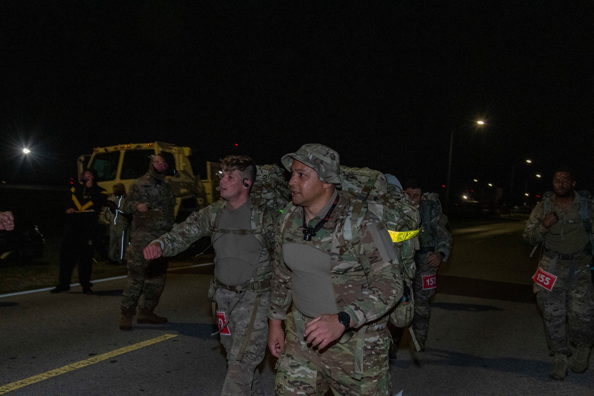 Members of the Joint Communications Support Element finish a Norwegian Foot March on April 2, 2021, at MacDill Air Force Base, Fla.