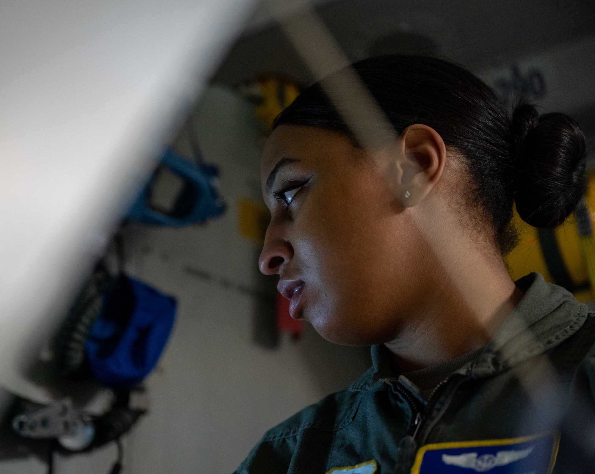 Senior Airman Casey McCune, 3rd Airlift Squadron loadmaster, enters data into a computer as part of pre-flight operations during exercise Razor Talon at Seymour Johnson AFB, North Carolina, March 24, 2021. Mobility Airmen participated in RT to enhance readiness and assist in implementation of the Agile Combat Employment concept across the Air Force. (U.S. Air Force photo by Airman 1st Class Faith Schaefer)