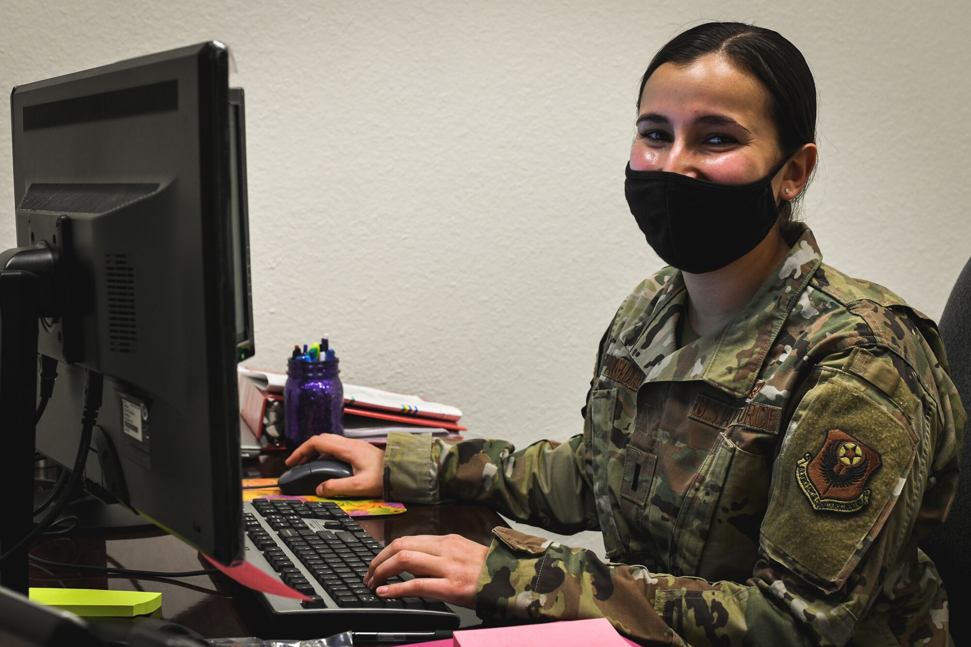 1st Lt. Leighann D'Andrea, 27th Special Operations Civil Engineering Squadron chief of project management, poses for an environmental portrait at Cannon Air Force Base, N.M. on April 6, 2021. D'Andrea has spent the past year and a half working with Spark Cell to bring innovation to Cannon AFB. (U.S. Air Force photo by Airman 1st Class Drew Cyburt)