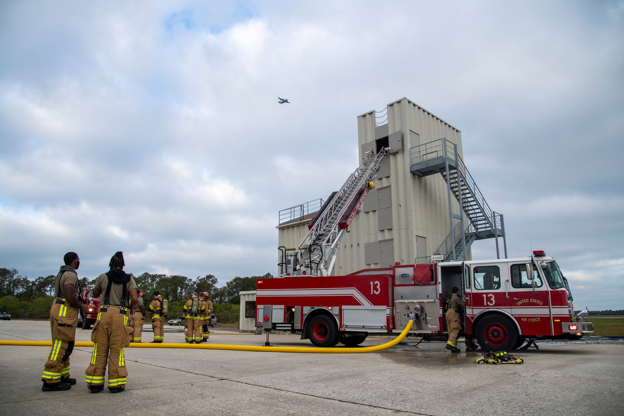 6th Civil Engineer Squadron (CES) Fire and Emergency Services Airmen don gear for a live-burn exercise at MacDill Air Force Base, Fla, March 23, 2021.