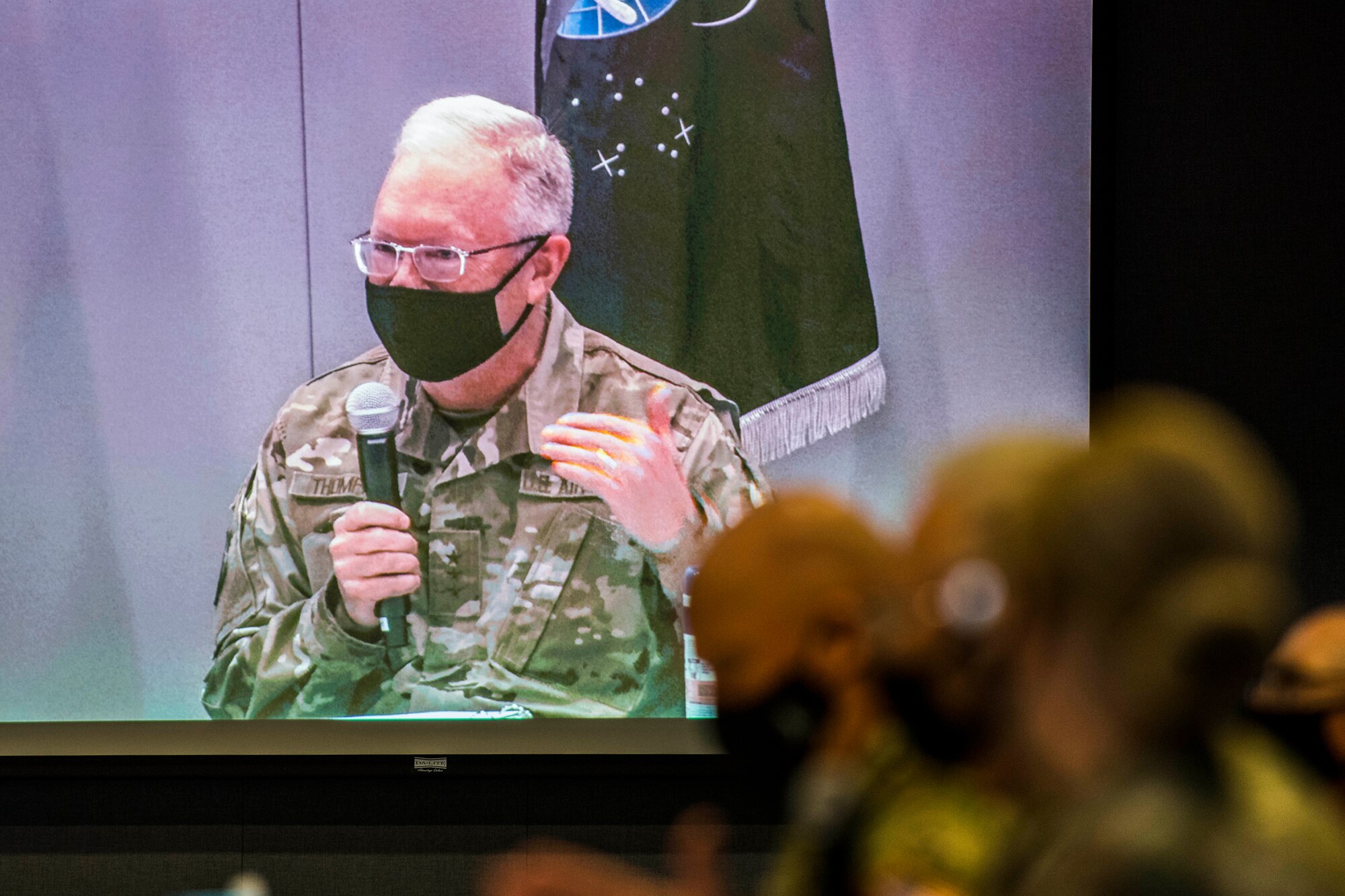 U.S. Air Force Lt. Gen. John F. Thompson, Space and Missile Systems Center commander and Program Executive Officer for Space, provides opening remarks for a Senior Leader Summit at Los Angeles Air Force Base, California, April 7, 2021. Following Thompson, U.S. Space Force Gen. John W. “Jay” Raymond, Chief of Space Operations, led discussions on USSF’s year-two focus areas that include integrating the service and accelerating acquisition to outpace competitors, prior to announcing the planned organizational structure for Space Systems Command which is scheduled to activate this summer. (U.S. Space Force photo by Staff Sgt. Luke Kitterman)