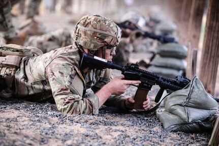 U.S. Army Reserve Sgt. Shayn Lindquist, a civil affairs specialist with the 412th Civil Affairs Battalion, fires an M4 carbine during the second day of the 2021 U.S. Army Civil Affairs and Psychological Operations Command (Airborne) Best Warrior Competition at Fort Jackson, S.C., April 8, 2021. The USACAPOC(A) BWC is an annual event that brings in competitors from across USACAPOC(A) to earn the title of “Best Warrior.” BWC tests the Soldiers’ individual ability to adapt and overcome challenging scenarios and battle-focused events, testing their technical and tactical skills under stress and extreme fatigue.