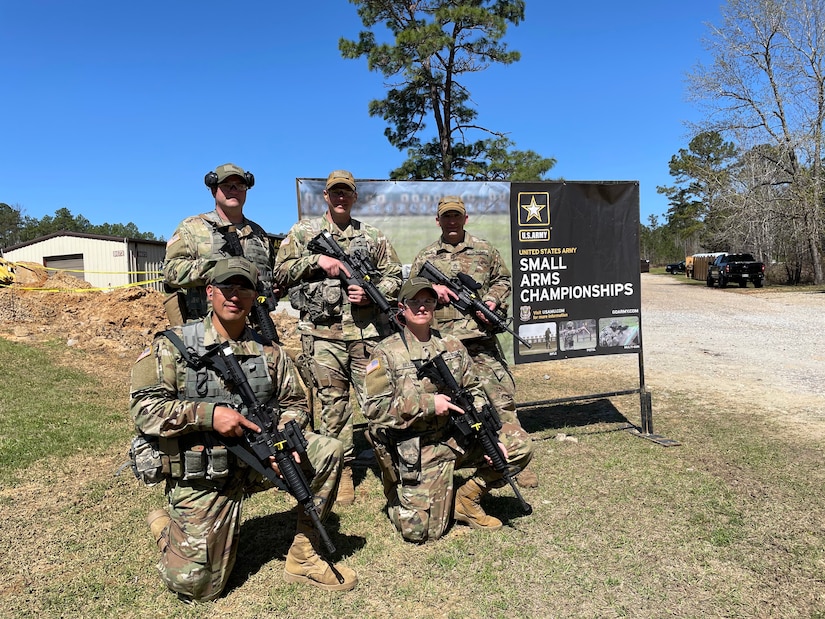 Using local events and resources, the 3-335th TSBn  (85th Reserve Support Command) has prepared multiple teams for national-level military competition. Team Blackhawk: Front row, from left: SSG Prado, SSG Belot. Back row, from left: SSG Eisen, 1SG Brunet, SFC Rosendorn.