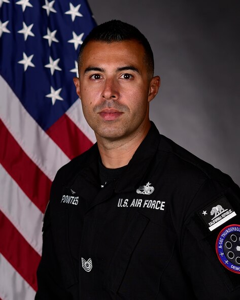 official photo of an A-10 Thunderbolt II Demonstration Team member. Tech. Sgt. Brian Pontes