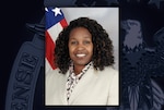 Photo of a woman with flag in background against a DLA logo.