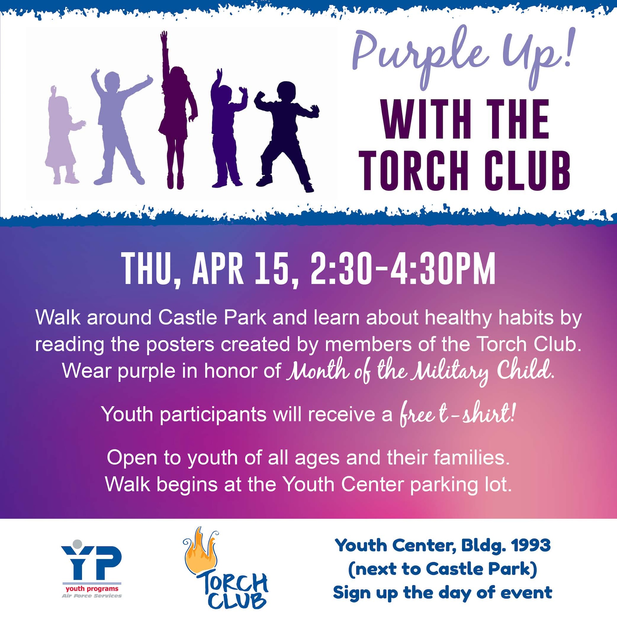 The Torch Club at Hanscom Air Force Base, Mass., will host a community walk through Castle Park to promote healthy living habits, April 15.
