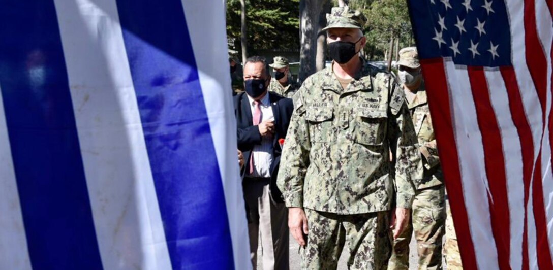 U.S. Southern Command’s commander, Navy Adm. Craig Faller, at a Uruguayan military facility.