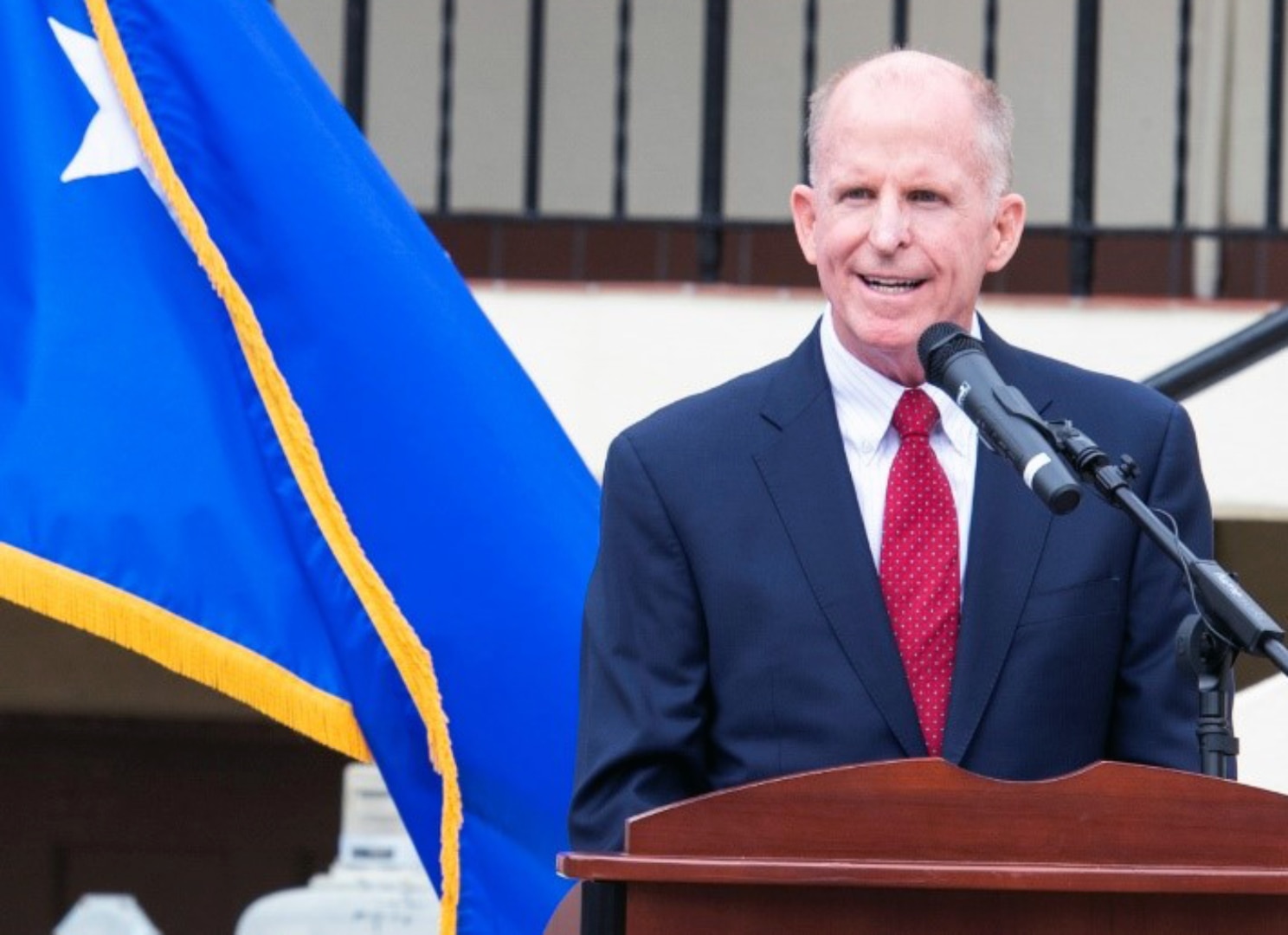 Retired Gen. Stephen Wilson, former U.S. Air Force Vice Chief of Staff, gives remarks during the Wilson Hall dedication ceremony at Joint Base San Antonio-Randolph April 9.