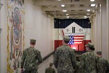 Midshipmen visit the San Antonio-class amphibious transport dock ship USS Arlington (LPD 24), April 11. 180 midshipmen from the United States Naval Academy (USNA) visited Naval Station Norfolk, April 10-11. This is the first of several fleet orientation weekends in April which will introduce more than 500 midshipmen to the surface and amphibious warfare force. (U.S. Navy photo by Mass Communication Specialist 2nd Class Jacob Milham/Released)