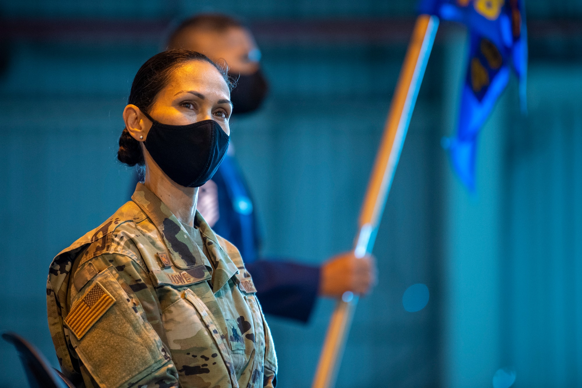 Lt. Col. Anjanette K. Lowe takes command of the 48th Aerial Port Squadron during an assumption of command ceremony held at Joint Base Pearl Harbor-Hickam, Hawaii, April 10, 2021.