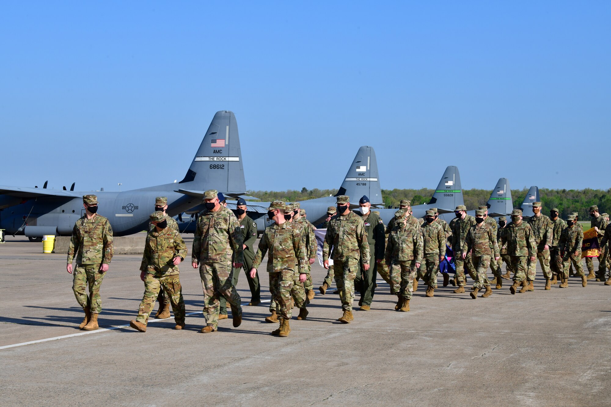Airmen participate in a march