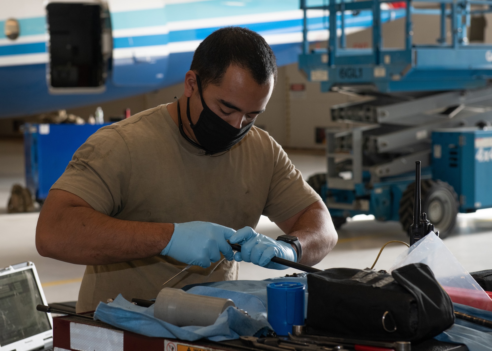 Airman prepares maintenance tools