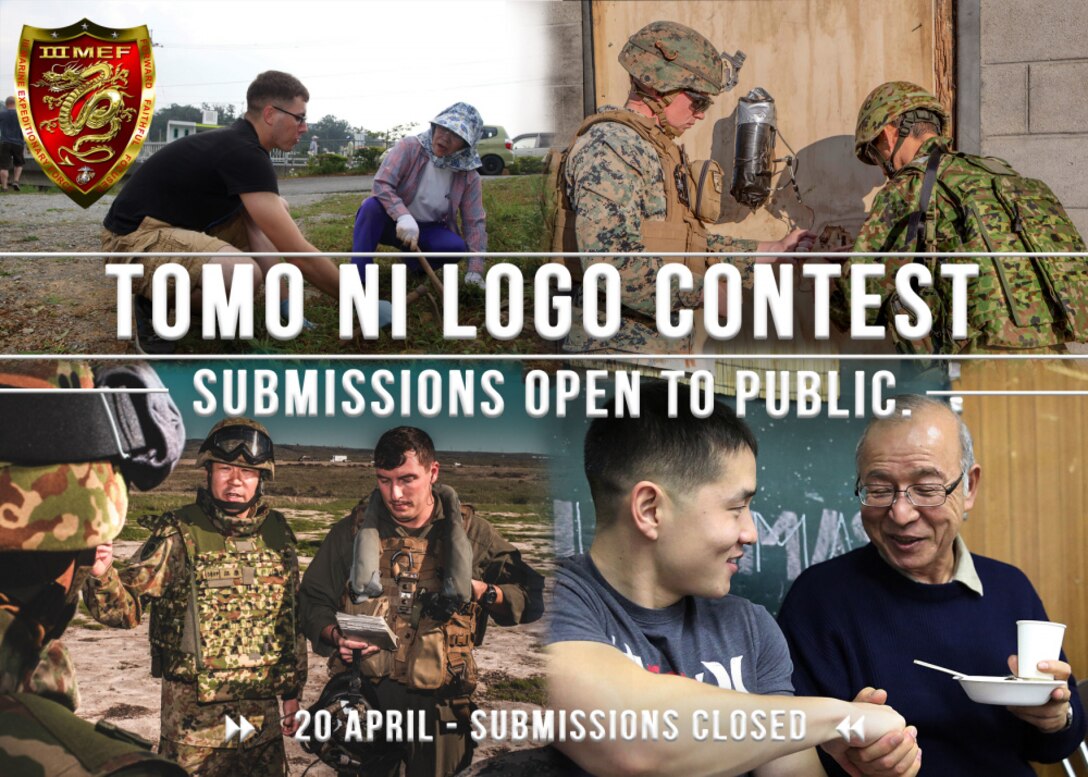 “’Tomo Ni’ is a Japanese phrase for togetherness. The idea represents how Marines have always done business. Whatever we do, we do it together. Tomo ni describes our relationships with each other, our families, our communities and our partners. We stand together in defense of shared values, peace, and a free and open Indo-Pacific. The Commanding General, III Marine Expeditionary Force, Lt. Gen. H. Stacy Clardy, is seeking ideas for a logo to represent the Tomo Ni concept. From Mar. 23 to Apr. 20, all Okinawa based service members, dependents, contractors, and locals are invited to submit their own logo designs. The winning concept will be displayed at the entrance of Marine Corps installations on Okinawa. III MEF will announce the winner, and they will be recognized during a ceremony held by III MEF.