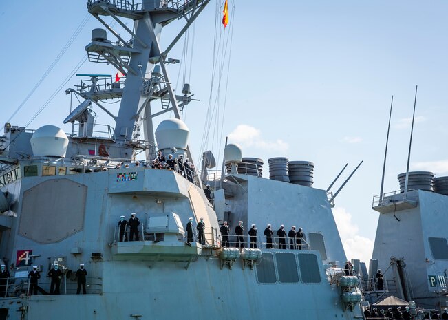 The Arleigh Burke-class guided-missile destroyer, USS Arleigh Burke (DDG 51), arrives at Naval Station (NAVSTA) Rota, Apr. 11, 2021.