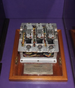 This is the largest of three surviving pieces of the Japanese diplomatic ciphering machine the U.S. Army Signal Intelligence Service named PURPLE. NCM featured this one-of-a-kind artifact that was recovered from the wreckage of the Japanese Embassy in Berlin in 1945 during a recent Artifact Spotlight
