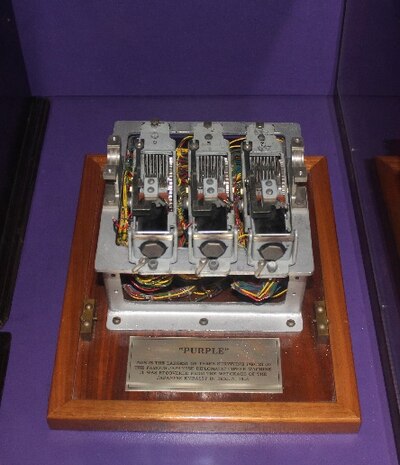 This is the largest of three surviving pieces of the Japanese diplomatic ciphering machine the U.S. Army Signal Intelligence Service named PURPLE. NCM featured this one-of-a-kind artifact that was recovered from the wreckage of the Japanese Embassy in Berlin in 1945 during a recent Artifact Spotlight
