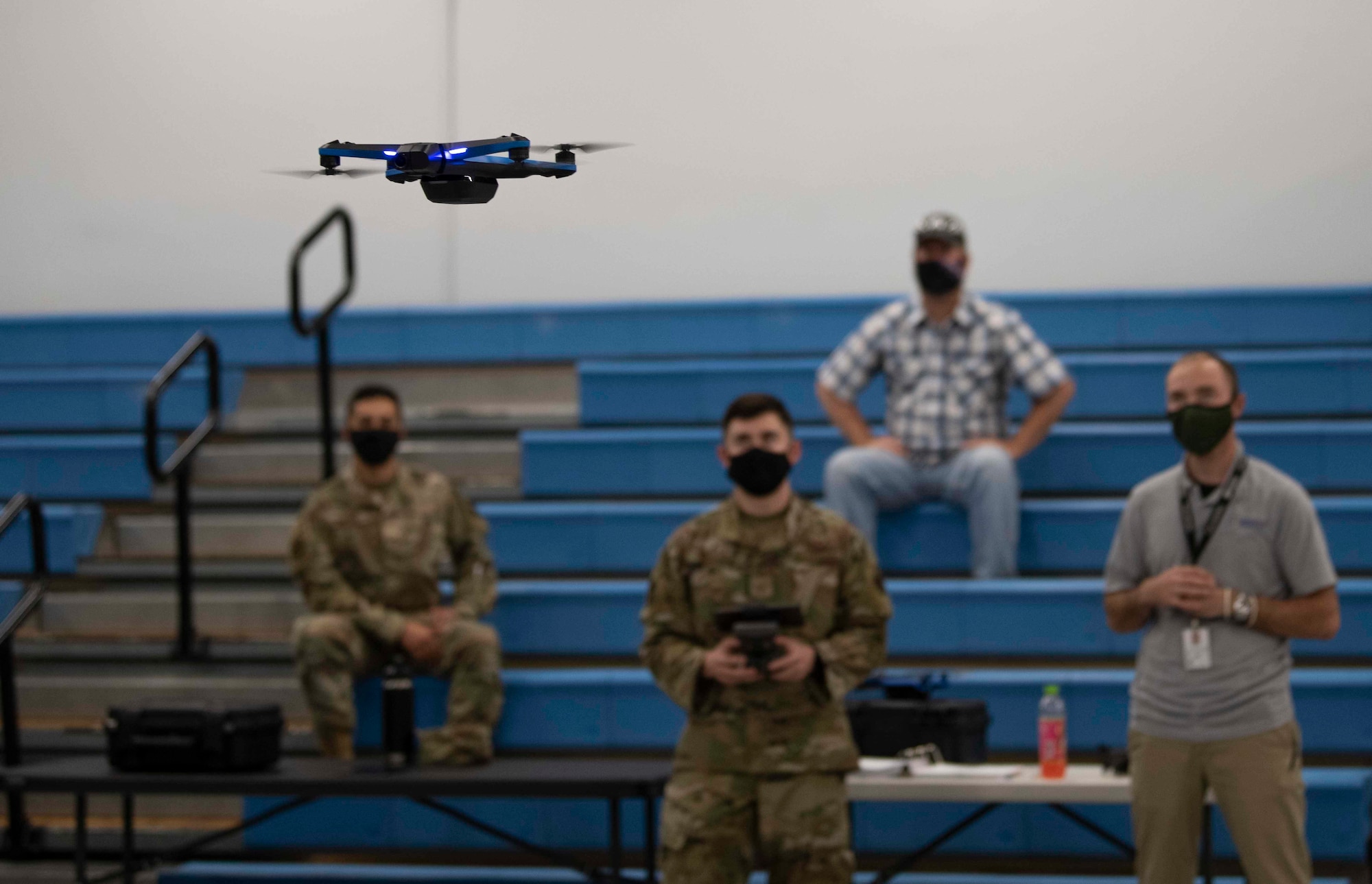 Members of the 1st Special Operations Civil Engineer Squadron learn how to fly an unmanned aircraft system at the FieldWerx Makerspace in Fort Walton Beach, Florida, April 6, 2021.