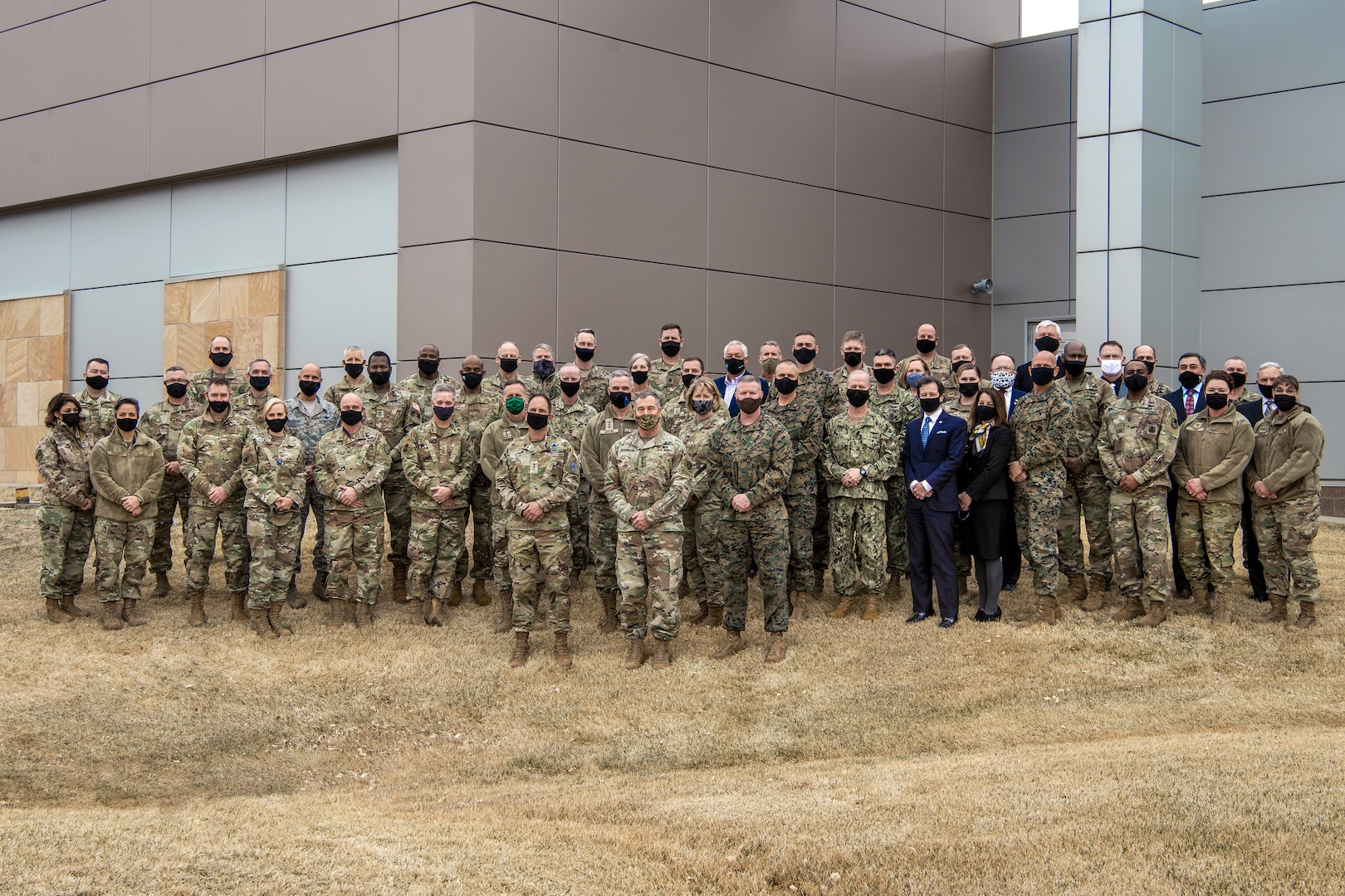 Senior officers gather for a group photo during the 2021 U.S. Space Command Commander's Conference on March 30 at Schriever Air Force Base, Colorado.