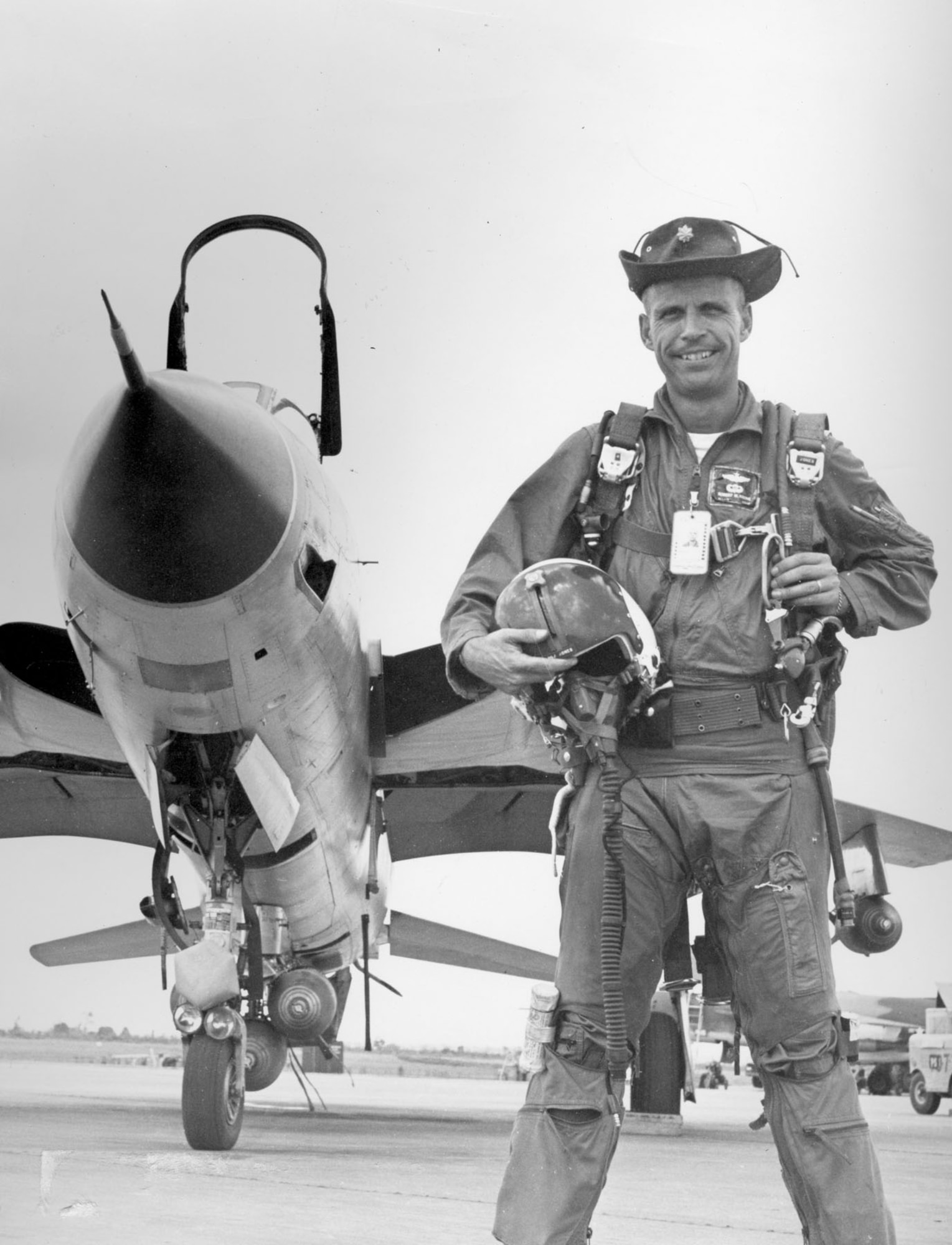 Col. Krone wearing the hat on display. Attached to the hat is a Royal Thai Air Force pilot’s badge. (U.S. Air Force photo)