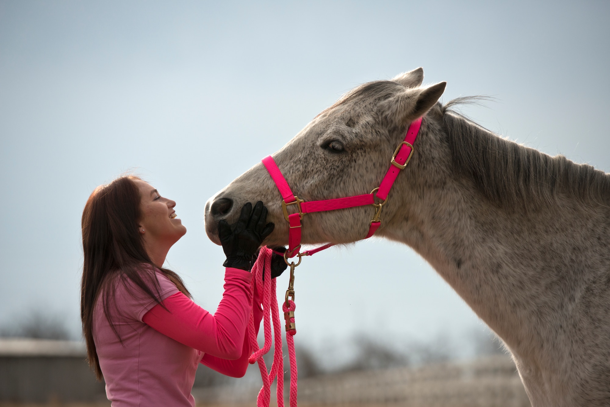 Airman 1st Class Kaitlyn Evans, an 11th Security Forces Squadron patrolman, spends time with her horse in Lothian, Maryland after her military duty day is complete. Evans, a North Carolina native, relocated her horse to Maryland at her own expense to continue competing with the horse. Spending about two hours of time with her horse has helped Evans cope physically and mentally as she begins her military career. (U.S. Air Force photo/Staff Sgt. Vernon Young Jr.)