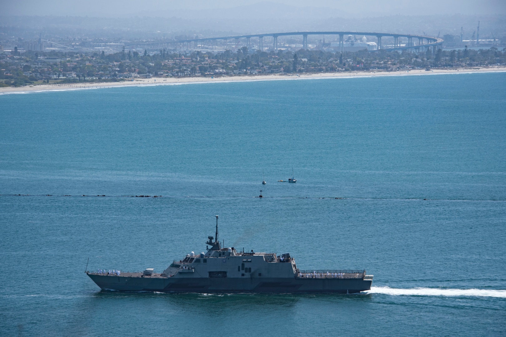 Littoral combat ship USS Freedom (LCS 1) returns to Naval Base San Diego from her final deployment, April 12.
