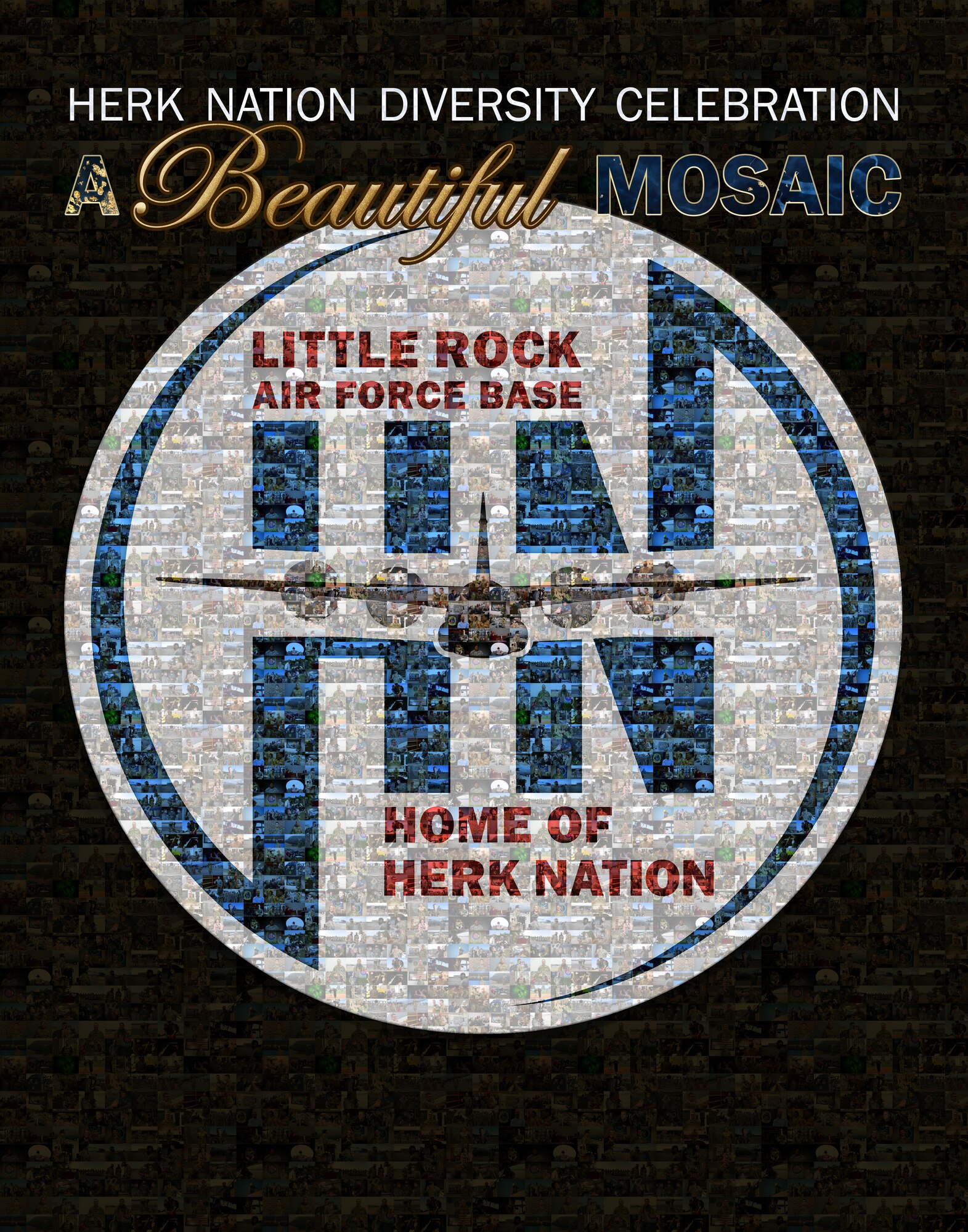 An image containing multiple images creates a mosaic of the Home of Herk Nation logo.