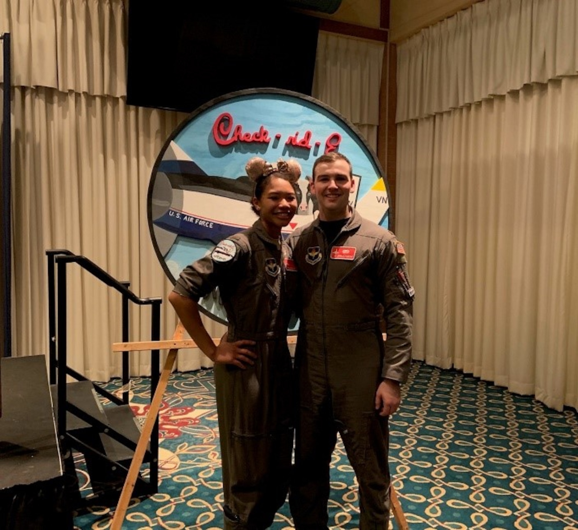 U.S. Air Force 1st Lt. Alicia and 1st Lt. Jordan Paecth, 75th Expeditionary Airlift Squadron safety officers, pose for a photo in their flight suits during pilot training at Laughlin Air Force Base, Texas. Safety representatives help ensure agencies within the Air Force maintain the proper safety techniques in the workplace to ensure mission success.