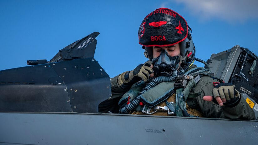 U.S. Air Force Capt. Spencer “Boca” Rhoton, a 13th Fighter Squadron F-16 Fighting Falcon pilot, checks his equipment at Misawa Air Base, Japan, April 7, 2021. Misawa AB personnel have the unique opportunity of interacting face-to-face with their local Japanese counterparts.
Rhoton demonstrated his integration with the Japan Air Self-Defense Forces (JASDF) in both his social and professional interaction. (U.S. Air Force photo by Airman 1st Class China M. Shock)