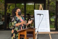 Norfolk Naval Shipyard (NNSY) Sexual Assault Response Coordinator (SARC) Shalise Bates-Pratt opens the Sexual Assault Awareness and Prevention (SAAPM) kickoff event April 9.