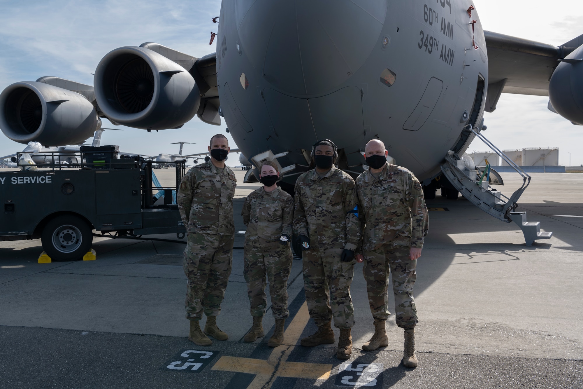 Photos of wing leadership working along side Aerial Port Squadron Airmen. The Leadership Rounds program provides 60th AMW leadership an opportunity to interact with Airmen and receive a detailed view of each mission performed at Travis AFB.