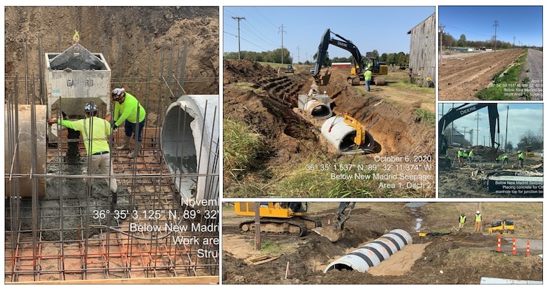 IN THE PHOTOS, photos taken while the stormwater ditch replacement project in the New, Madrid, Missouri area was in progress. A $3.4 million contract was awarded for two work areas to Tarpan Construction LLC., on Aug. 29, 2019. The project is currently fully functional, only needing rip rap placement and turfing to consider the project done in its entirety. (Courtesy photos)