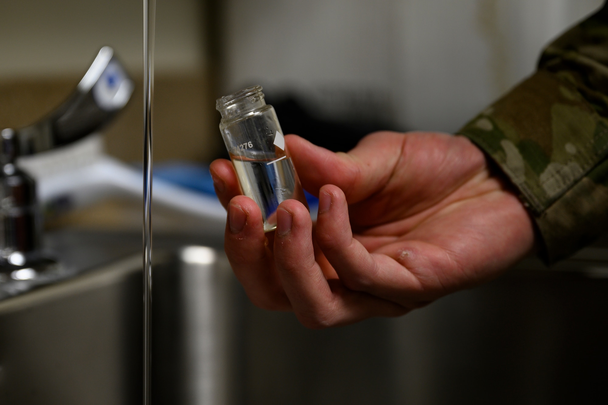 Airman 1st Class Brendan Saad, 341st Operational Medical Readiness Squadron bioenvironmental engineer apprentice, collects water for a water sampling test April 5, 2021, at Malmstrom Air Force Base, Mont.