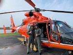 Second Class Petty Officers Casey Zachry, left, and Cody Childress, both health services technicians, prepare to depart from Coast Guard Station Port O’Connor, Texas March 24, 2021. Earlier that day, Zachry and Childress administered Covid-19 vaccinations to Coast Guard members at the station. U.S. Coast Guard photo.