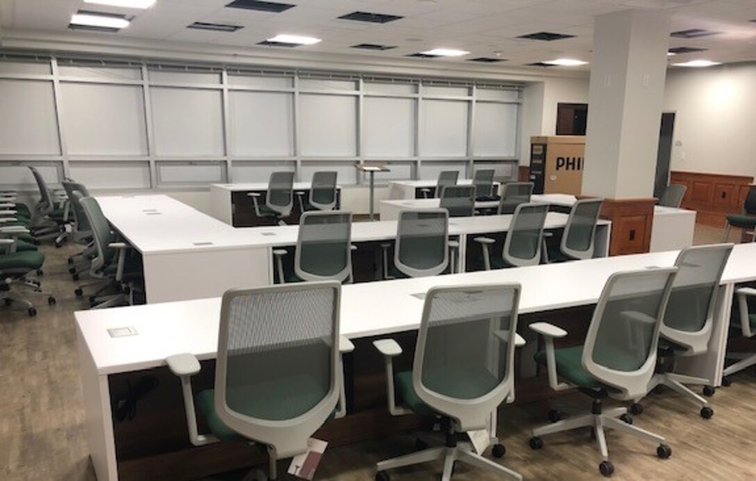 IMAGE: Following demolition and construction, Naval Surface Warfare Center Dahlgren Division (NSWCDD) employees in the Operations Department brought in new furniture. NSWCDD’s Infrastructure Division handles the daily maintenance needs of more than 370 facilities and 2 million gross square feet at NSWCDD, including buildings, test pads, and even shelters for explosive operations.