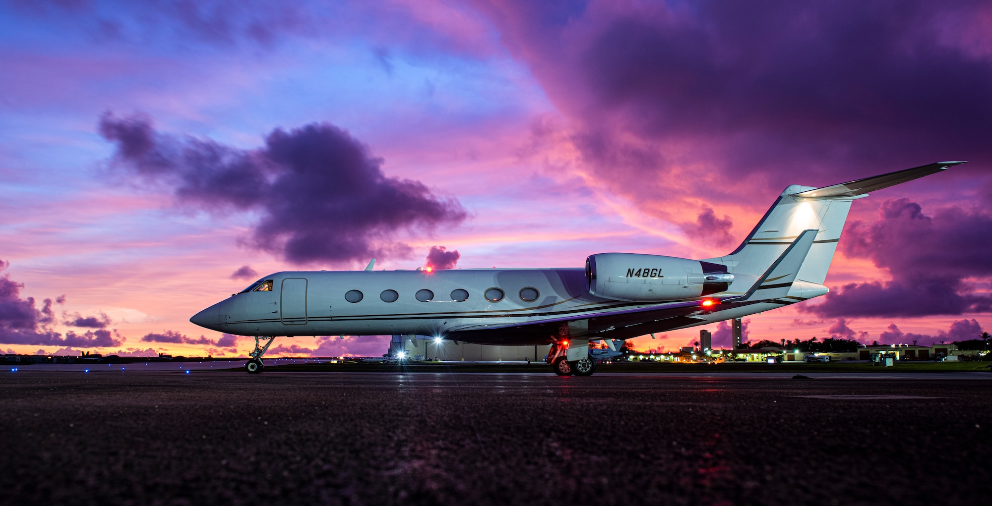 A Gulfstream IV prepares to depart AAFB