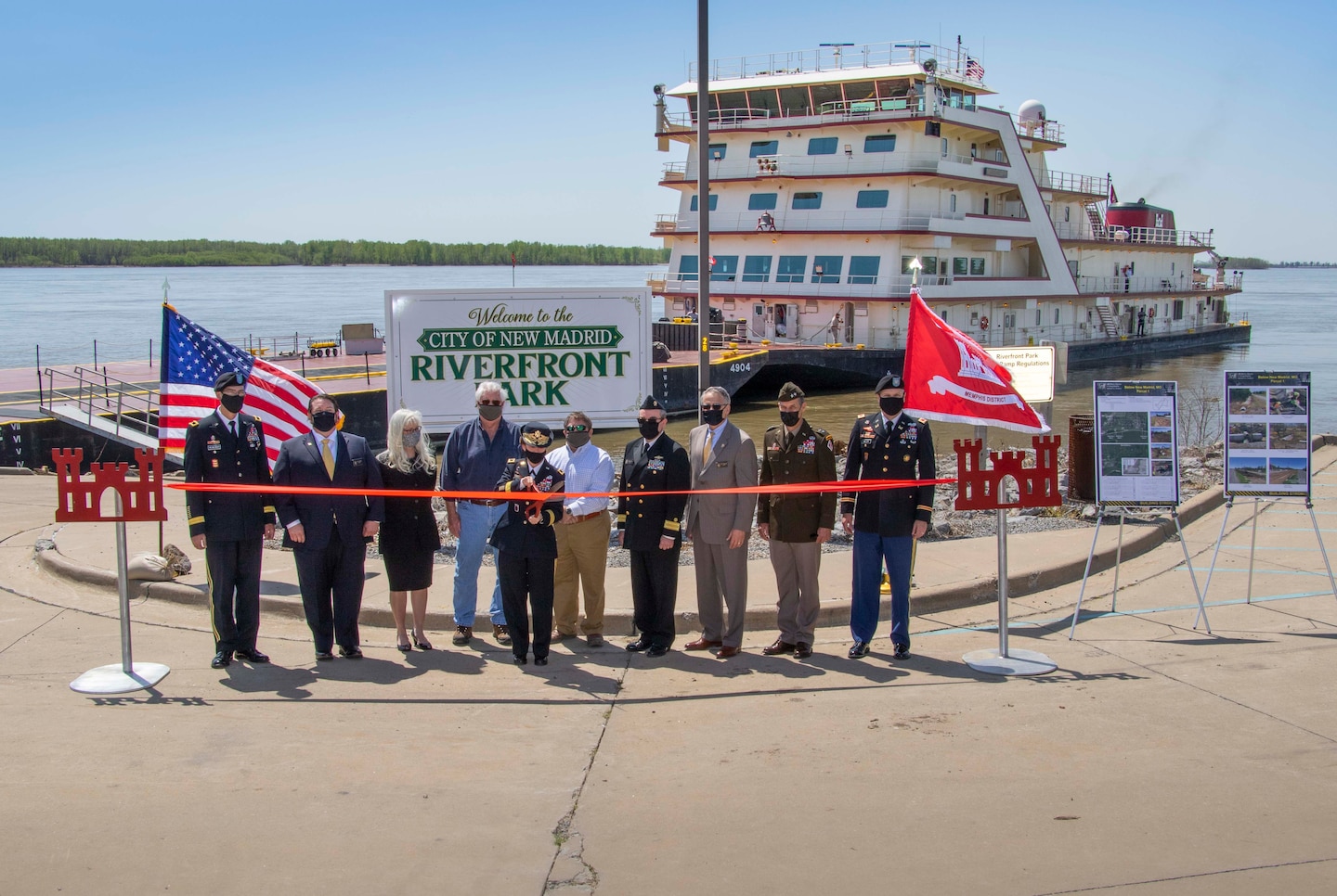 IN THE PHOTO, the Memphis District held a ribbon-cutting ceremony, to celebrate a fully functioning stormwater ditch replacement project in the New, Madrid, Missouri area, on Apr. 12, 2021. A $3.4 million contract was awarded for two work areas to Tarpan Construction LLC., on Aug. 29, 2019. (USACE photos by Vance Harris)