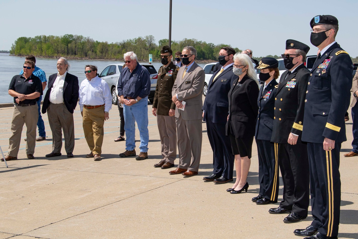 IN THE PHOTO, the Memphis District held a ribbon-cutting ceremony, to celebrate a fully functioning stormwater ditch replacement project in the New, Madrid, Missouri area, on Apr. 12, 2021. A $3.4 million contract was awarded for two work areas to Tarpan Construction LLC., on Aug. 29, 2019. (USACE photos by Vance Harris)