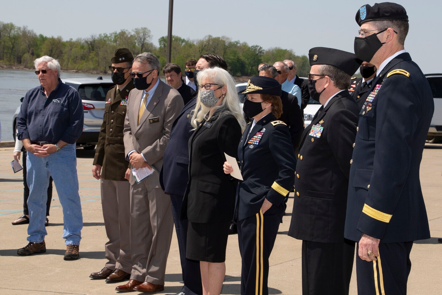 IN THE PHOTO, the Memphis District held a ribbon-cutting ceremony, to celebrate a fully functioning stormwater ditch replacement project in the New, Madrid, Missouri area, on Apr. 12, 2021. A $3.4 million contract was awarded for two work areas to Tarpan Construction LLC., on Aug. 29, 2019. (USACE photos by Vance Harris)
