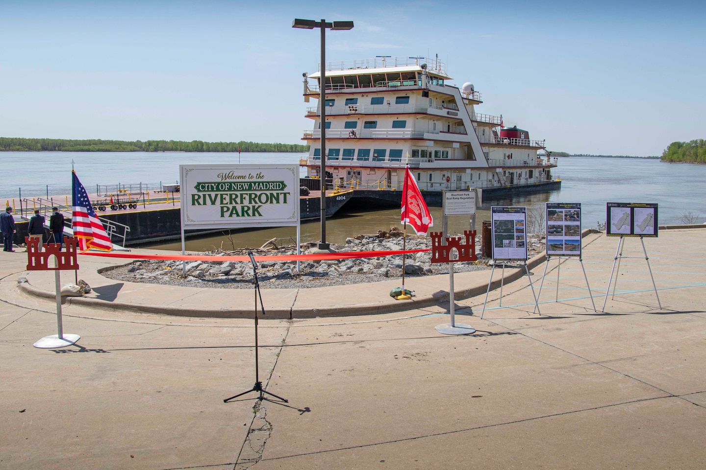 IN THE PHOTO, the Memphis District held a ribbon-cutting ceremony, to celebrate a fully functioning stormwater ditch replacement project in the New, Madrid, Missouri area, on Apr. 12, 2021. A $3.4 million contract was awarded for two work areas to Tarpan Construction LLC., on Aug. 29, 2019. (USACE photos by Vance Harris)
