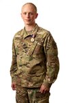 Spc. Justice McBain, recipient of the Soldier’s Medal, poses for a photo after the presentation ceremony April 11, 2021, at Milwaukee, Wisconsin.