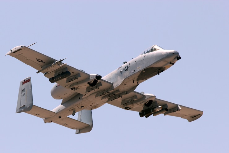 An A-10 Thunderbolt II aircraft from the Michigan Air National Guard’s 107th Fighter Squadron, 127th Wing, is seen in flight at Nellis Air Force Base, Nevada, April 12, 2021