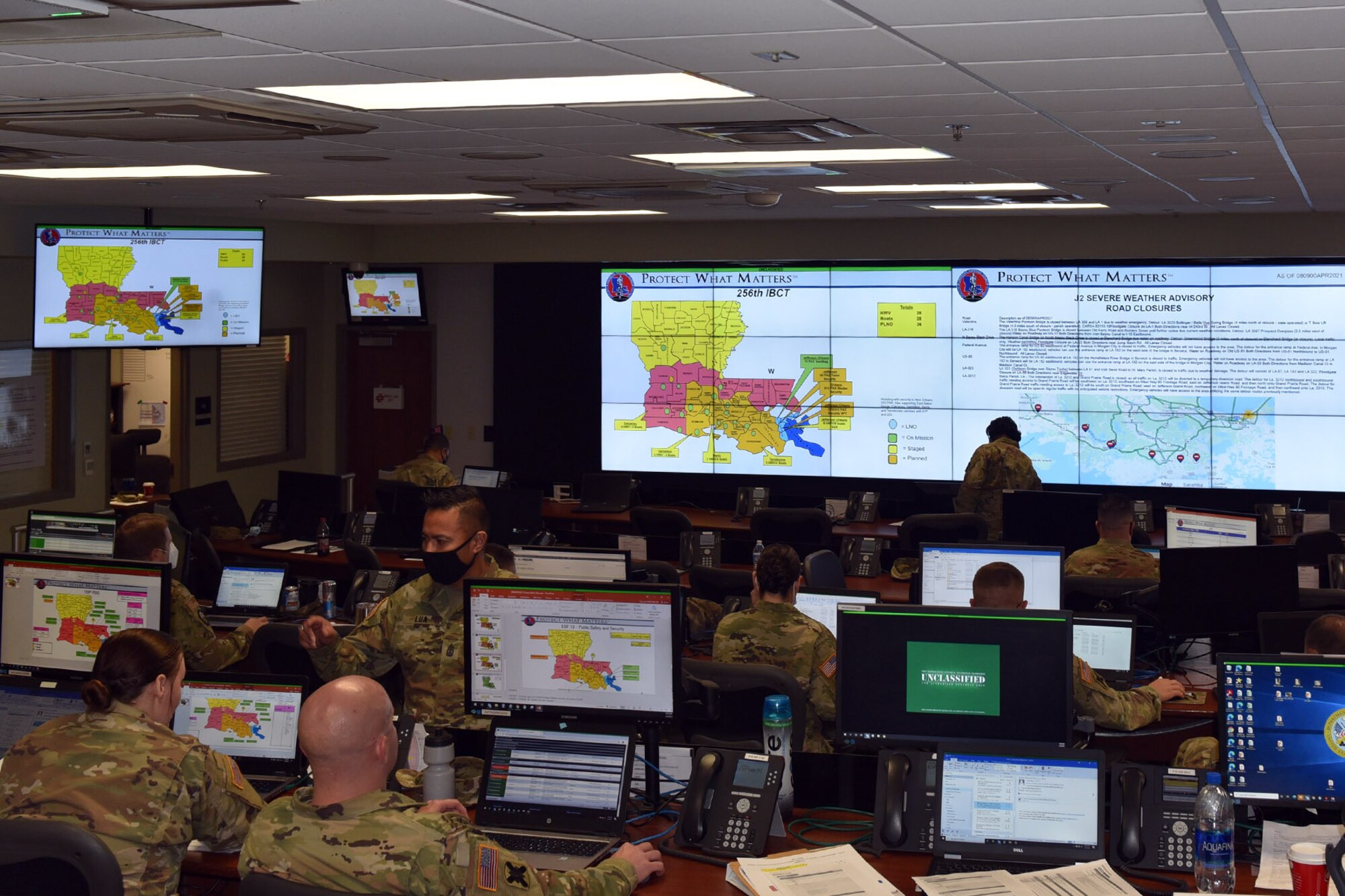 The Louisiana National Guard partners with local and state agencies during an annual disaster response exercise at the Governor’s Office of Homeland Security and Emergency Response in Baton Rouge, Louisiana, April 8, 2021.