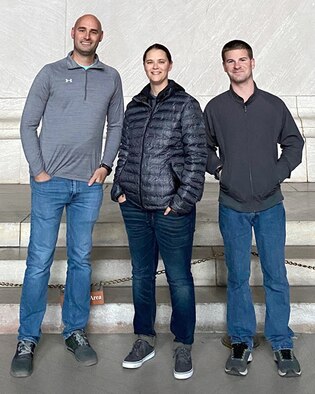 SELFRIDGE AIR NATIONAL GUARD BASE, Mich.-- (From left to right) Capt. Alexander Begue, Capt. Jennifer Logsdon, KC-135 Stratotanker pilots and Staff Sgt. Jordan Kaminski, a boom operator, all of the 171st Air Refueling Squadron, here, have been nominated for the 2020 Air Force’s Clarence Mackay Trophy after successfully completing a lifesaving aeromedical evacuation mission between Jan. 25 and Feb. 2, 2020. Along with aircrew members of the Alaska Air National Guard and active duty medical evacuation team members who also supported the mission, the team saved a U.S. Navy diver after the patient suffered a traumatic brain injury.