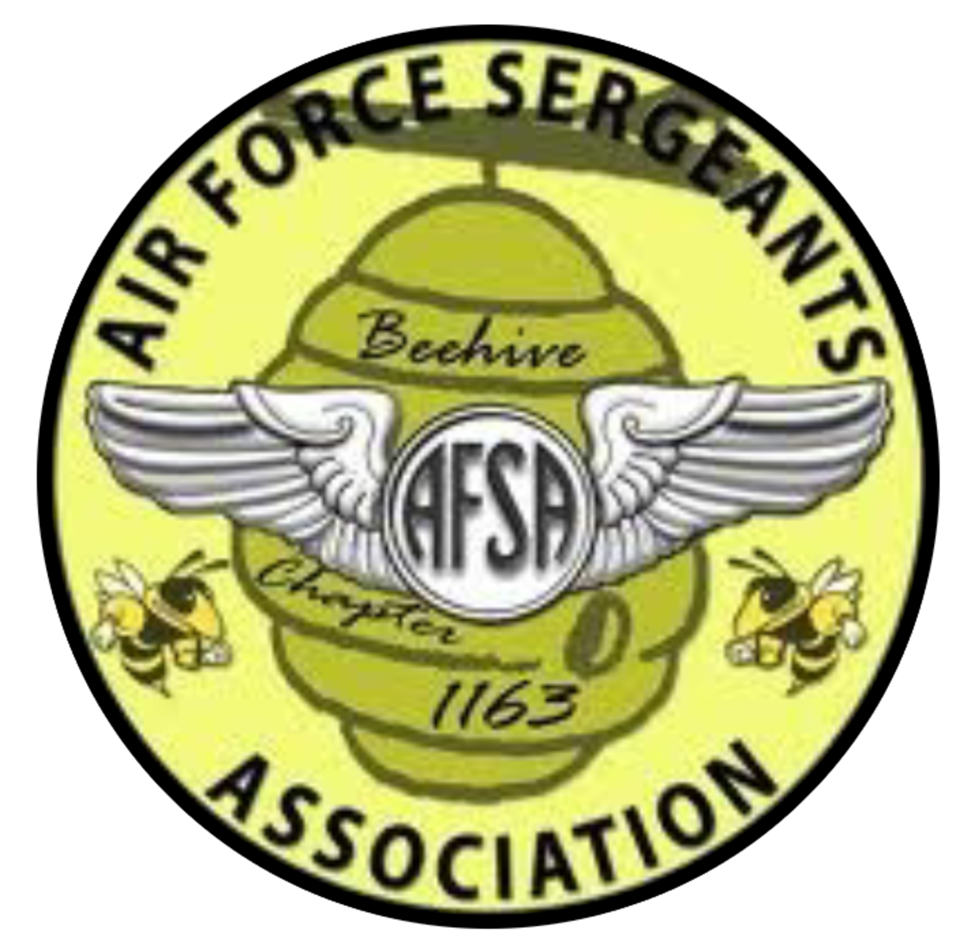 The AFSA Chapter 1163 featuring AFSA wings and a beehive.