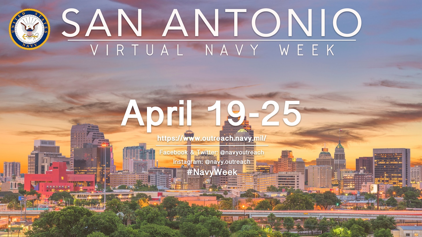 A promotional graphic created for the San Antonio Virtual Navy Week hosted by the Navy Office of Community Outreach.