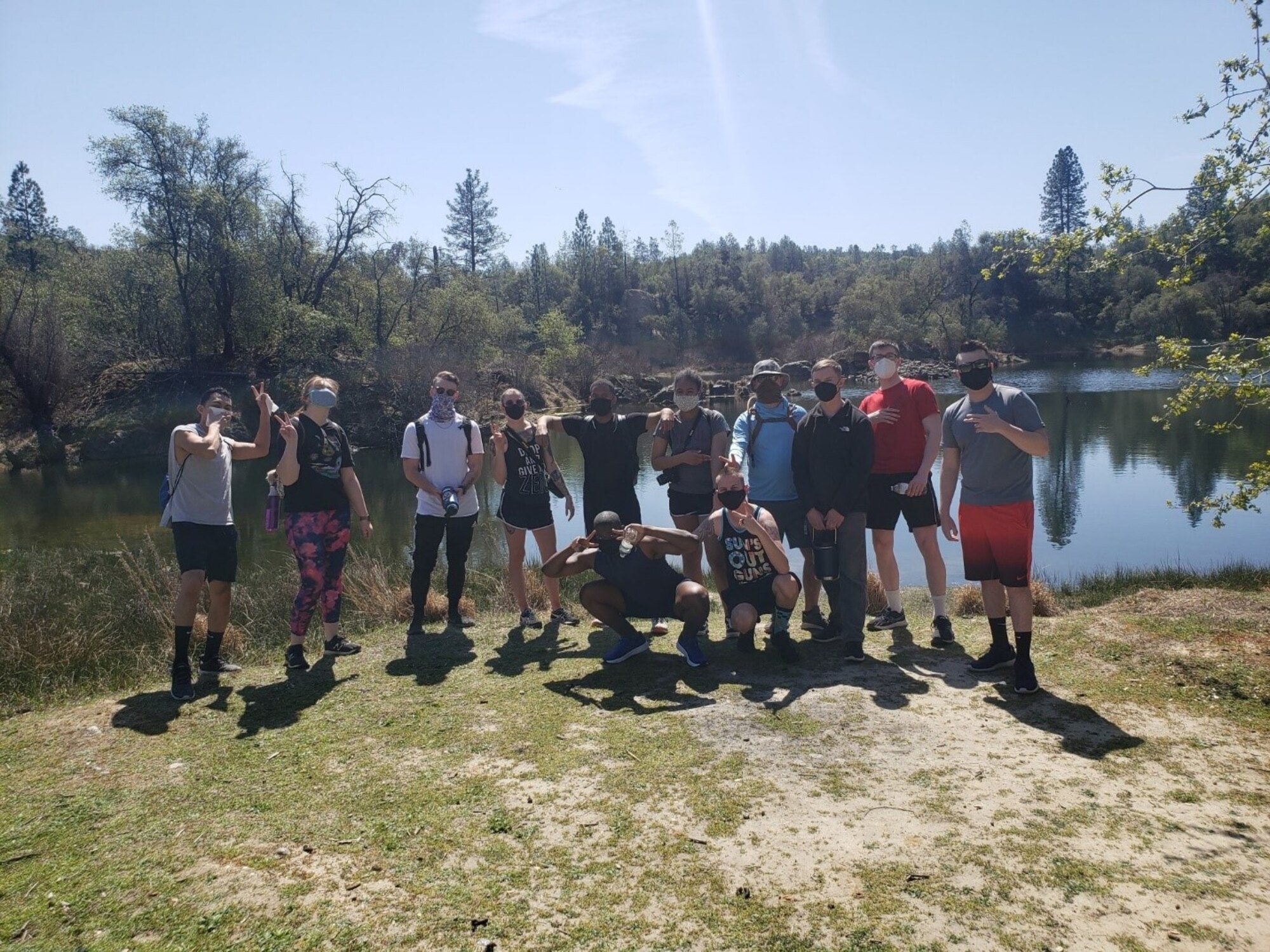 Airmen attending the Spiritual ISR (Intelligence Surveillance and Reconnaissance) Program, pose for a group photo during a hike, April 2, 2021. Spiritual ISR Airmen who’ve gone through the program can be a go-to person in their units for other junior airmen who might feel more comfortable approaching a peer, as opposed to a higher ranked individual. (Courtesy photo)