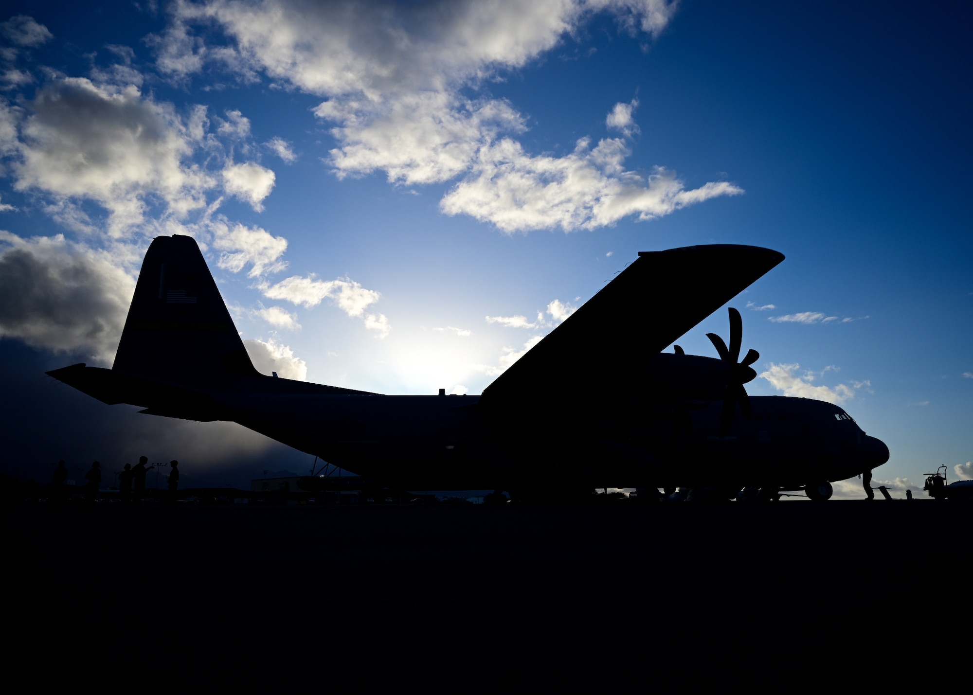 An aircraft sits on the flightline prior to takeoff.