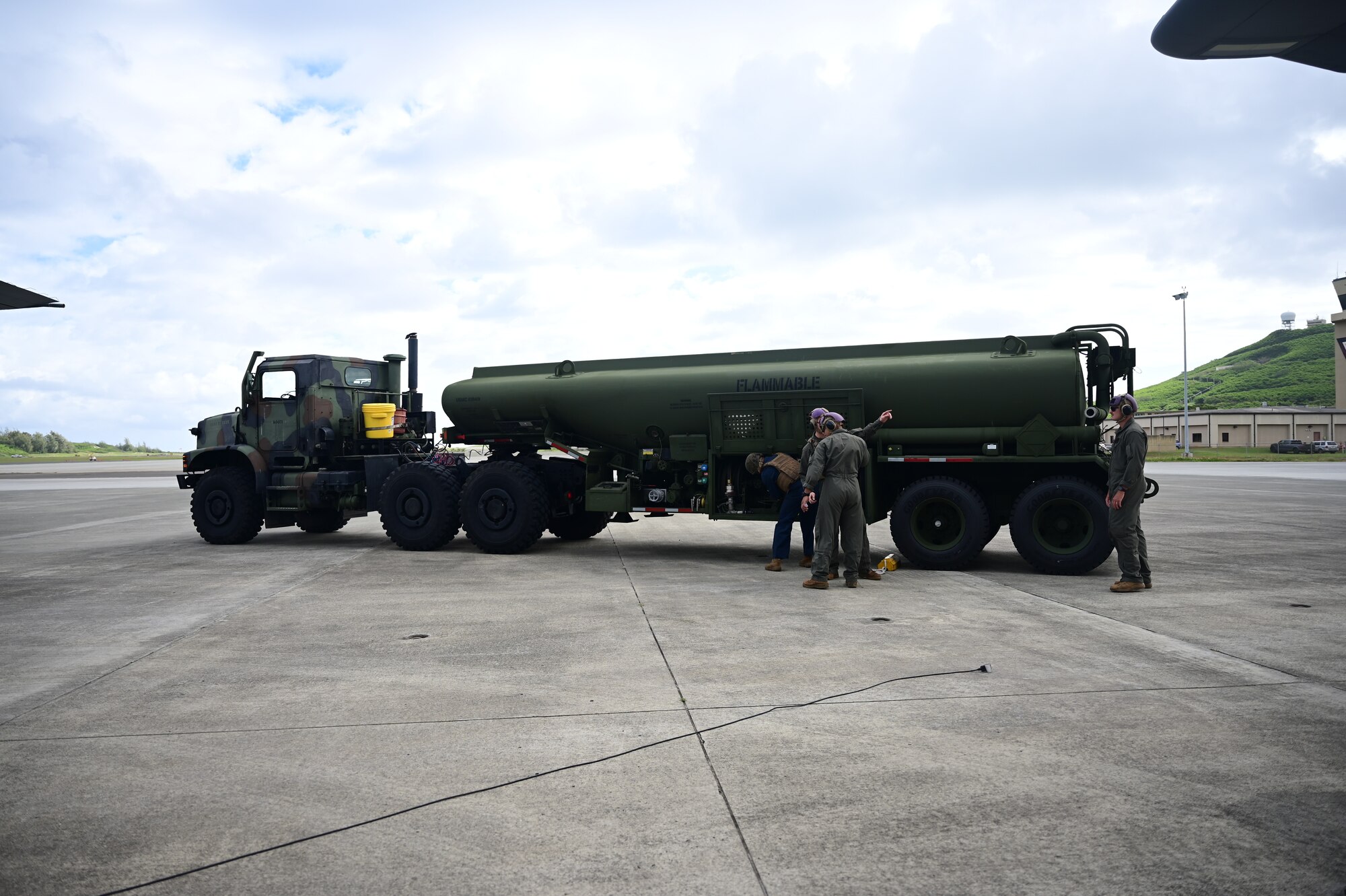 A refueling tanker performs a wet-wing defuel.