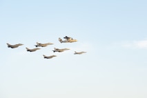 210413-N-YD547-2293 ARABIAN SEA (April 13, 2021) - U.S. Navy F/A-18F and F/A-18E Super Hornet fighter jets, an E-2C Hawkeye tactical airborne early warning aircraft and French Marine Nationale Dassault Rafale fighter jets fly in formation during dual carrier operations between the aircraft carriers USS Dwight D. Eisenhower (CVN 69) and FS Charles de Gaulle (R 91) in the Arabian Sea, April 13. The Eisenhower Carrier Strike Group is deployed to the U.S. 5th Fleet area of operations in support of naval operations to ensure maritime stability and security in the Central Region, connecting the Mediterranean and Pacific through the western Indian Ocean and three strategic choke points. (U.S. Navy photo by Mass Communication Specialist Seaman Trent P. Hawkins)